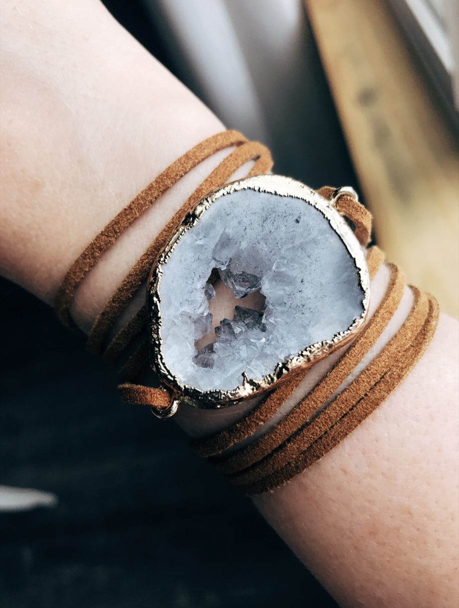 gray druzy geode wrap bracelet