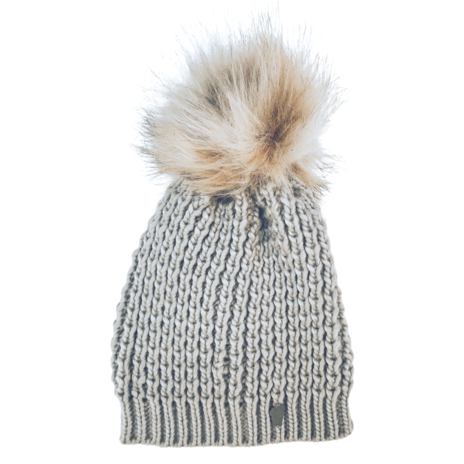 Lake Tahoe Grey Waffle Knit Pom Beanie