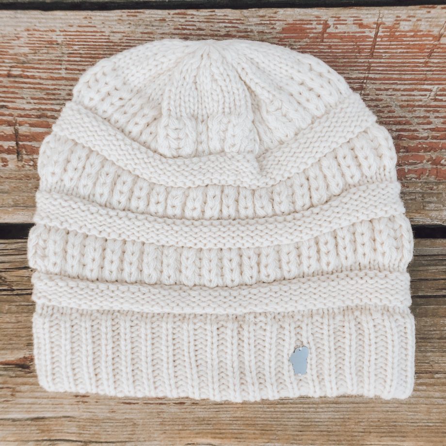Cable Knit White Beanie