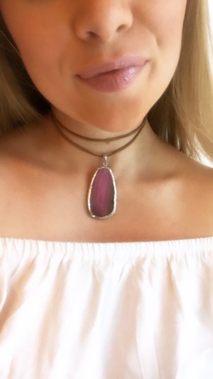 Pink Agate Slice Necklace