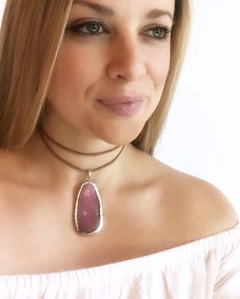 Pink Agate Slice Necklace