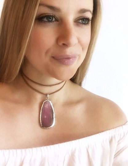 Pink Agate Slice Necklace