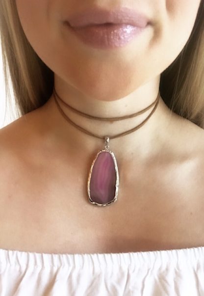 Pink Agate Slice Necklace