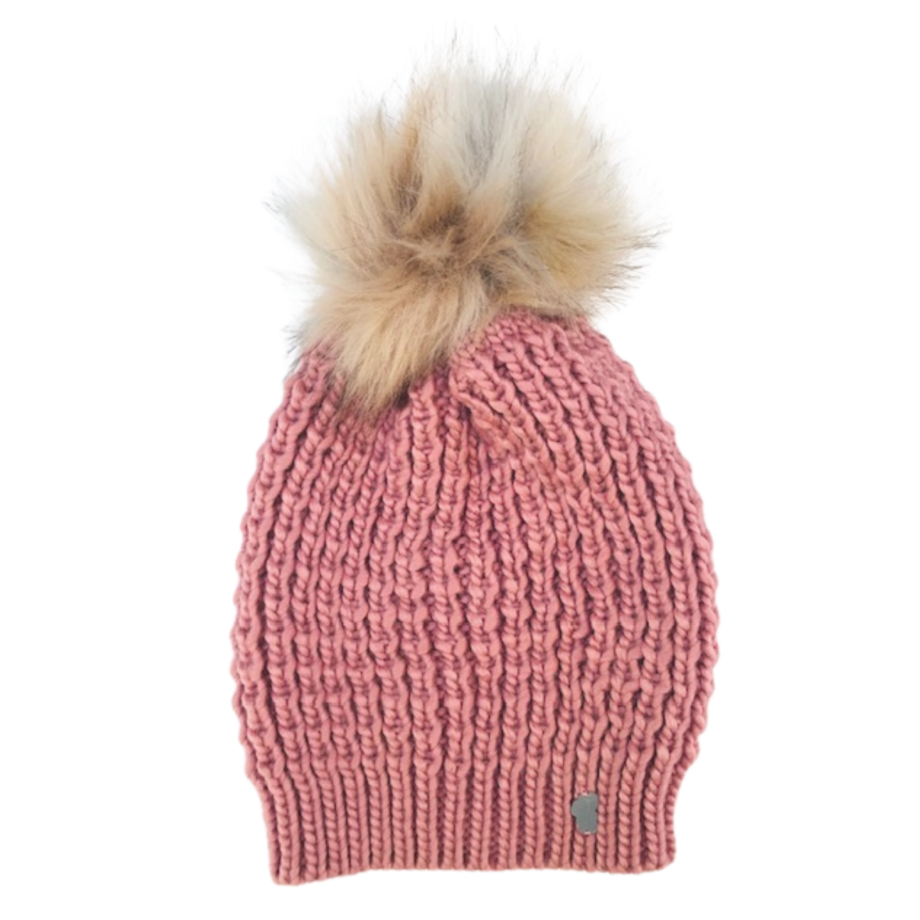 Lake Tahoe Pink Waffle Knit Pom Beanie