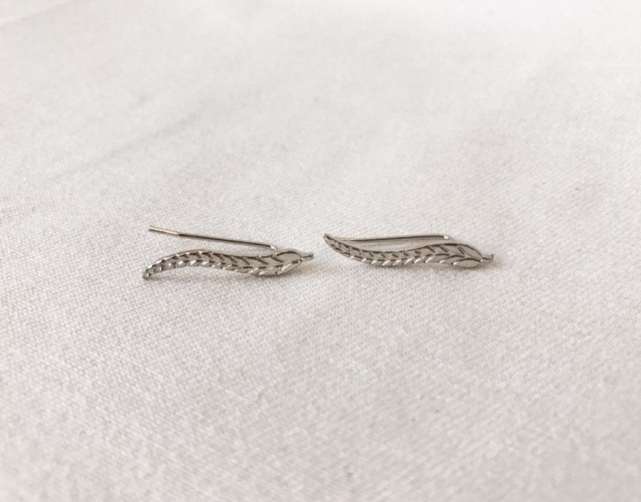 SIlver feather climber earring