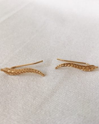 gold feather climber earrings