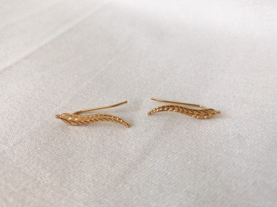 gold feather climber earrings