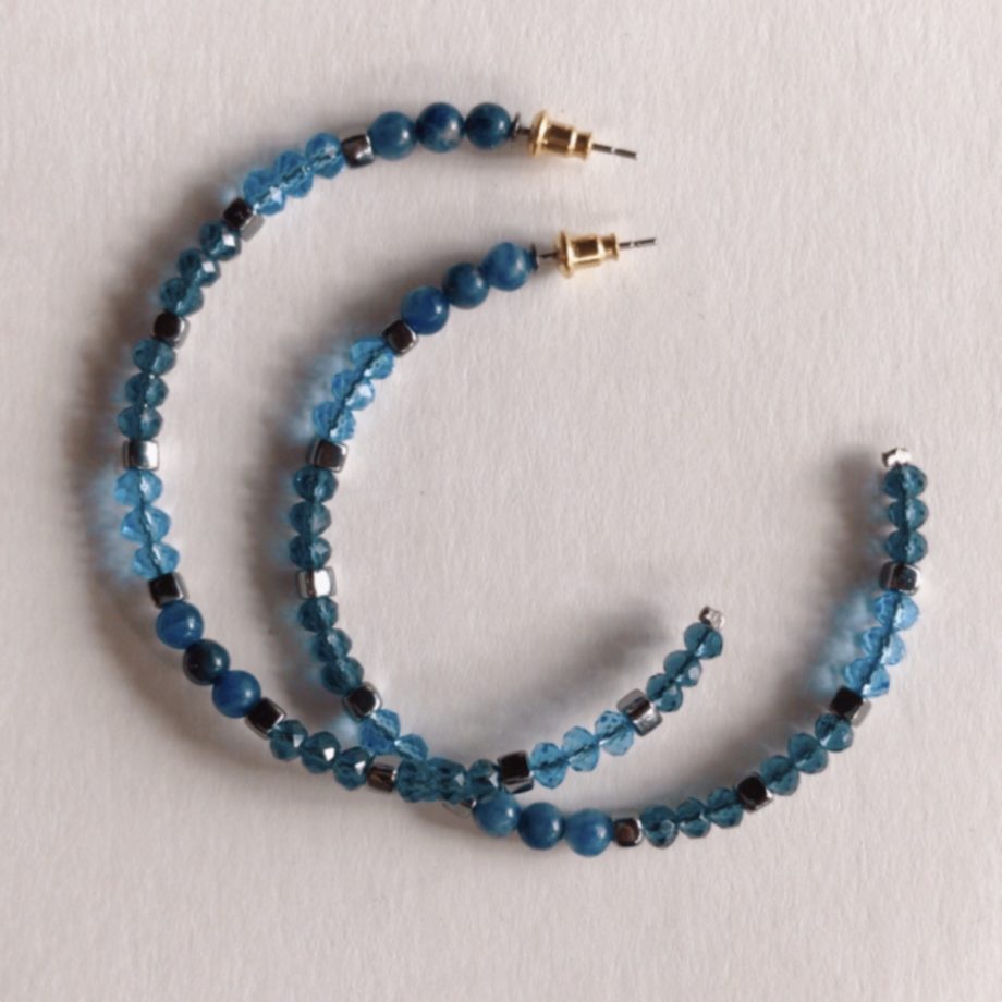 Blue Bead Hoop Earrings