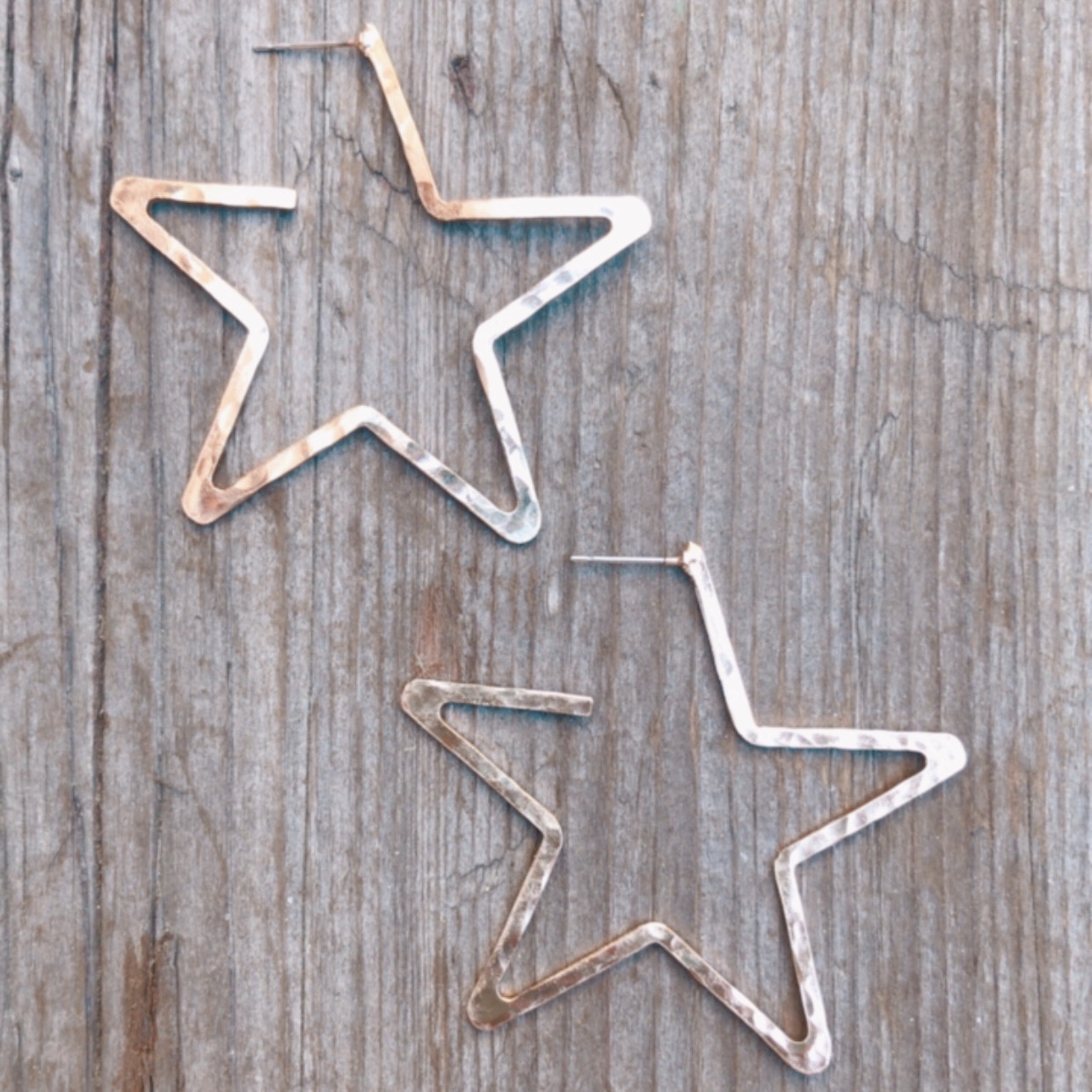 Star Hoop Earrings Hammered