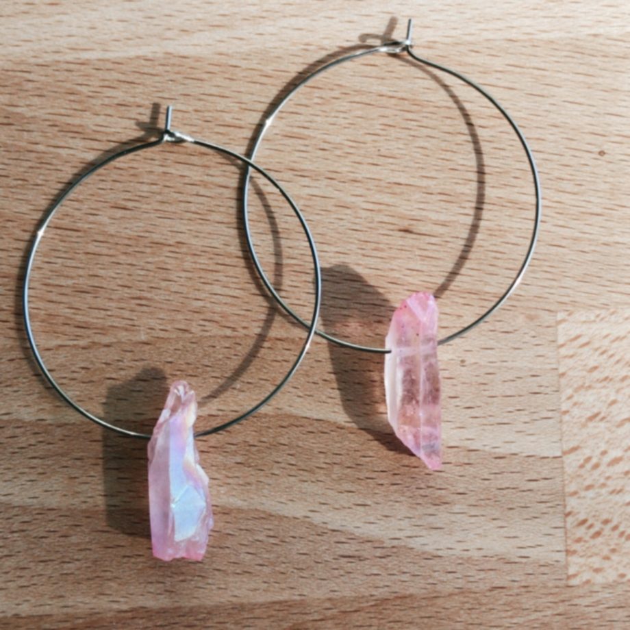 Pink Crystal Quartz Hoop Earrings