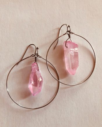 Pink Crystal Quartz Hoop Earrings