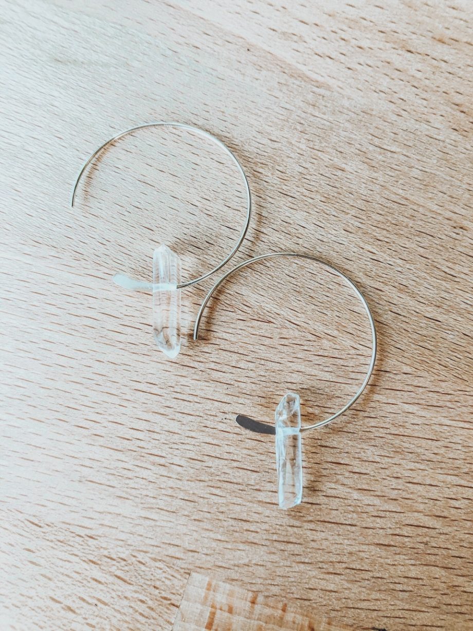 Mini Moon Crystal Quartz Hoop Earrings