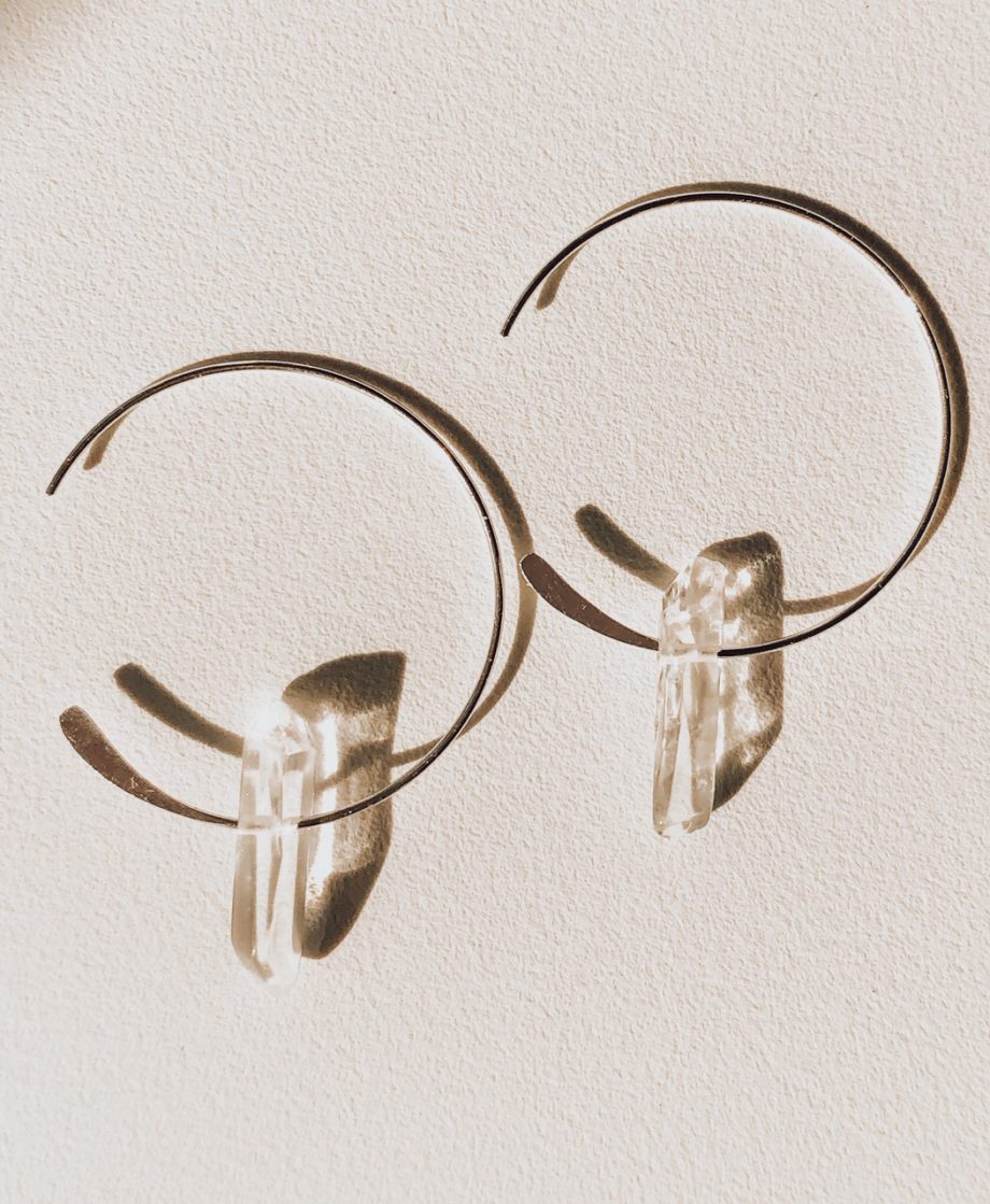 Mini Moon Crystal Quarts Hoop Earrings